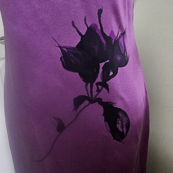 Vintage Y2K Silk Slip Dress Purple Maxi Midi Black Rose Spaghetti Strap Size 12 - Picture 3 of 11